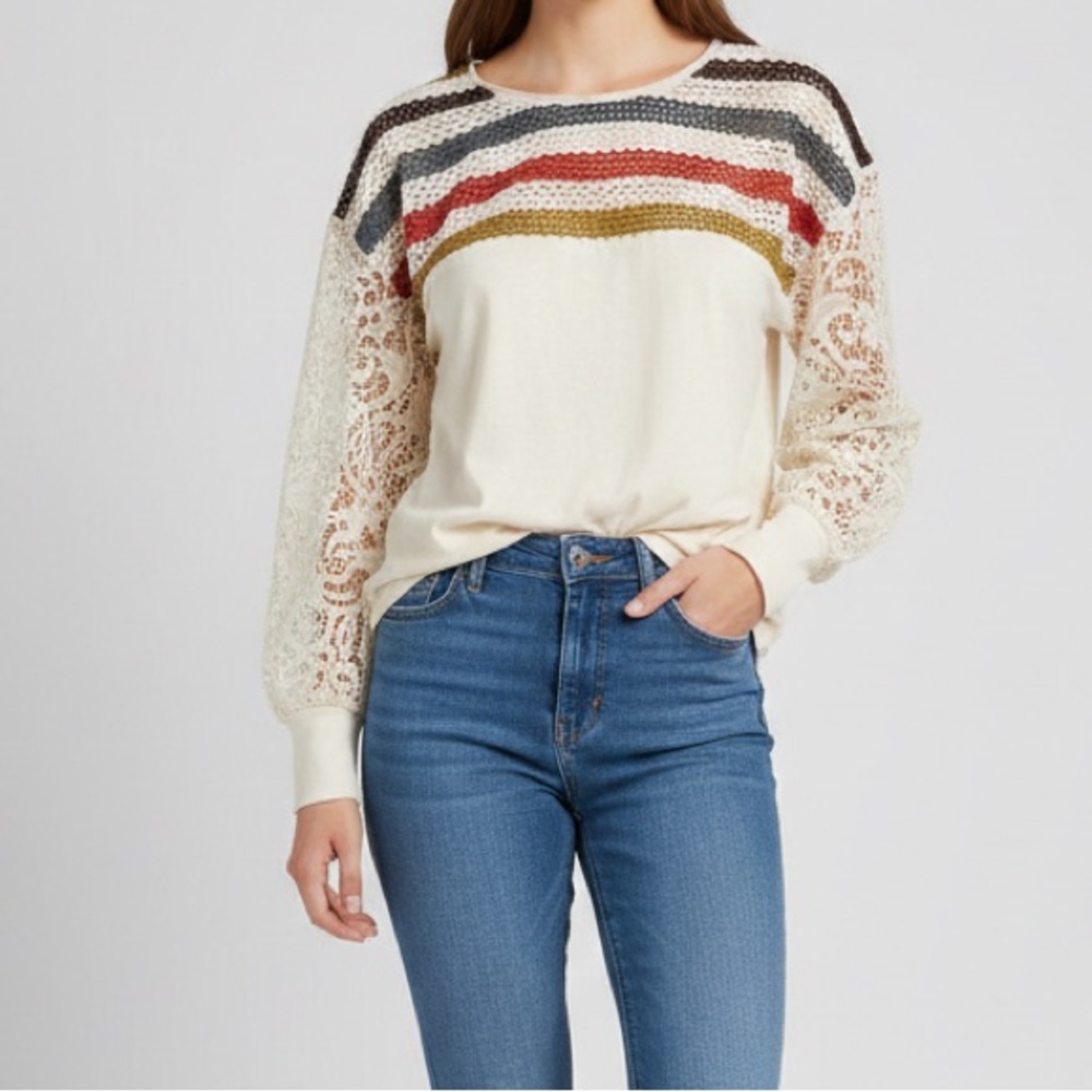 Mystree Crochet Striped long sleeve blouse size large